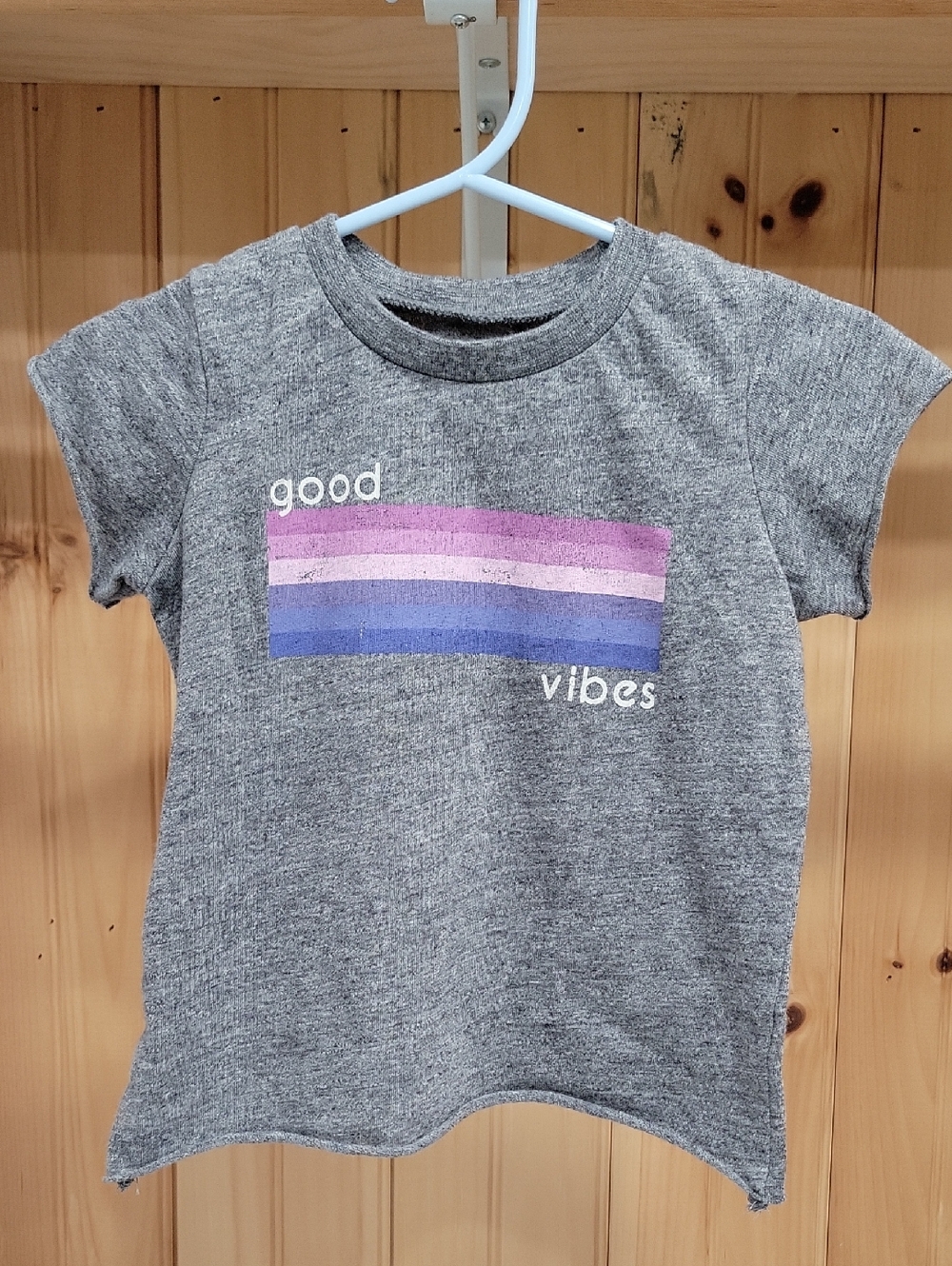Good Vibes Grey Kids Short Sleeve Tee with Purple & Blue Stripe